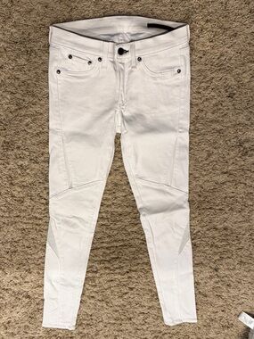 Women's White Stretch Moto Jeans
